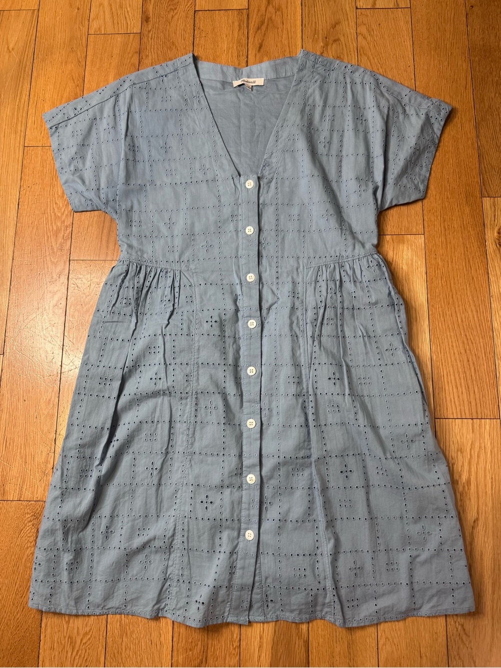 Madewell Powder Blue Eyelet Button Midi Dress